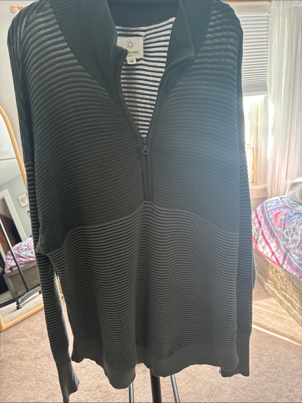 Half-Zip Ribbed dark green Women's Sweater